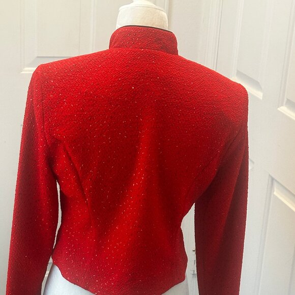Vintage Jessica Howard Red Glitter Zip Jacket, Stand Collar, Sz 10 - Picture 13 of 15